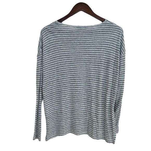 Vince Gray and Navy Striped Linen Lightweight Long Sleeve Top, Size XS - Picture 6 of 6